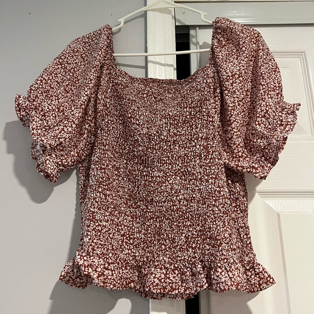 Red & White floral off the shoulder top